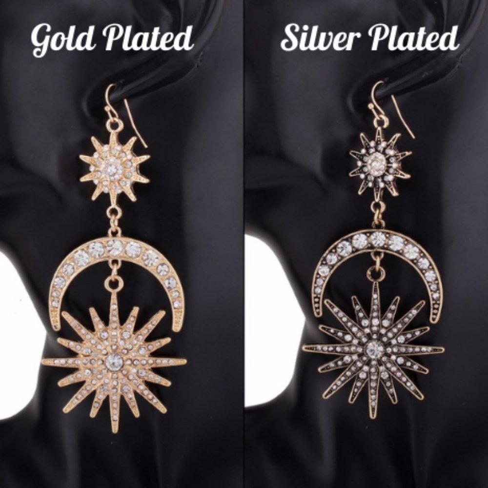 Boho Vintage Sun And Moon Star Big Earrings - Picture 2 of 15